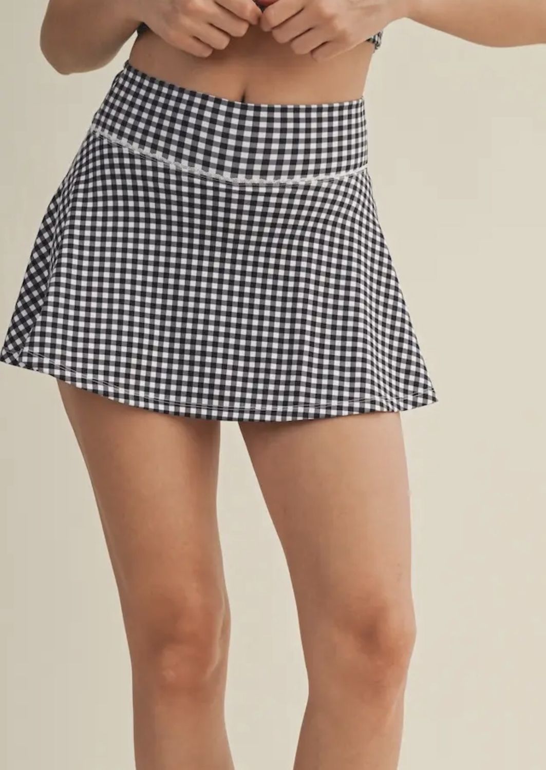 Gingham Print Mini Skort with Bow Back