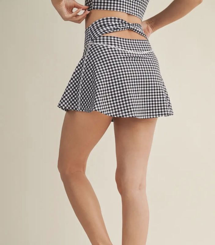 Gingham Print Mini Skort with Bow Back