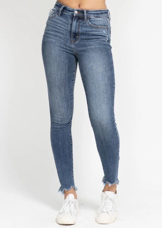 Judy Blue High Waist Skinny W/ Destroy &amp; Shark Bit Hem