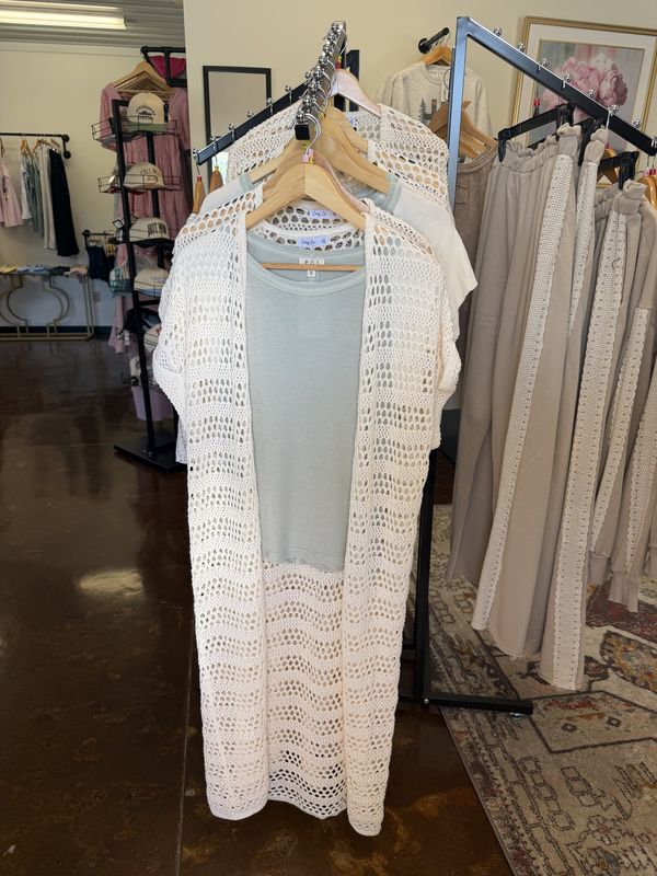 Open Knit Drop Shoulder Long Cardigan