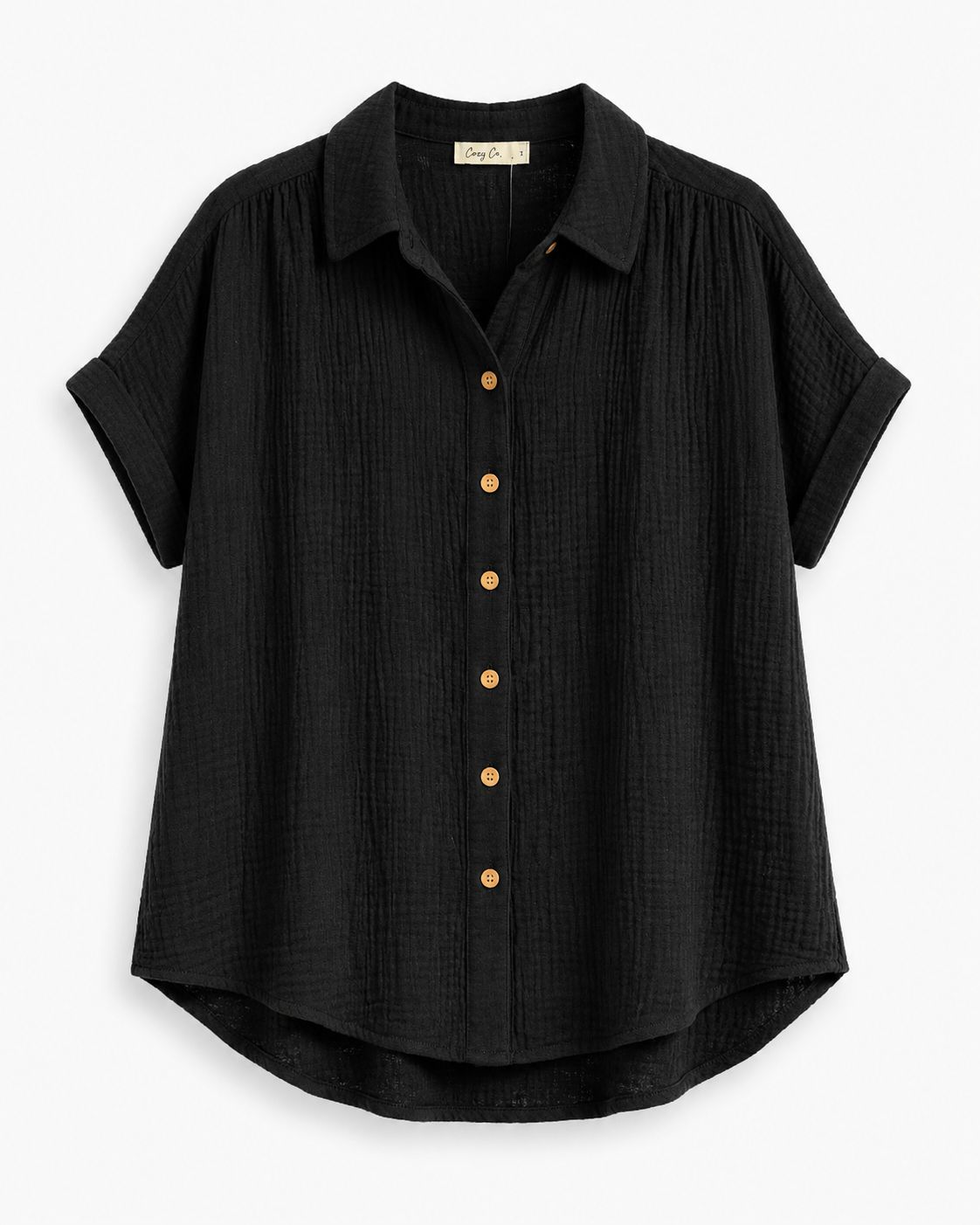 Gauze Button Down Short Sleeve Top