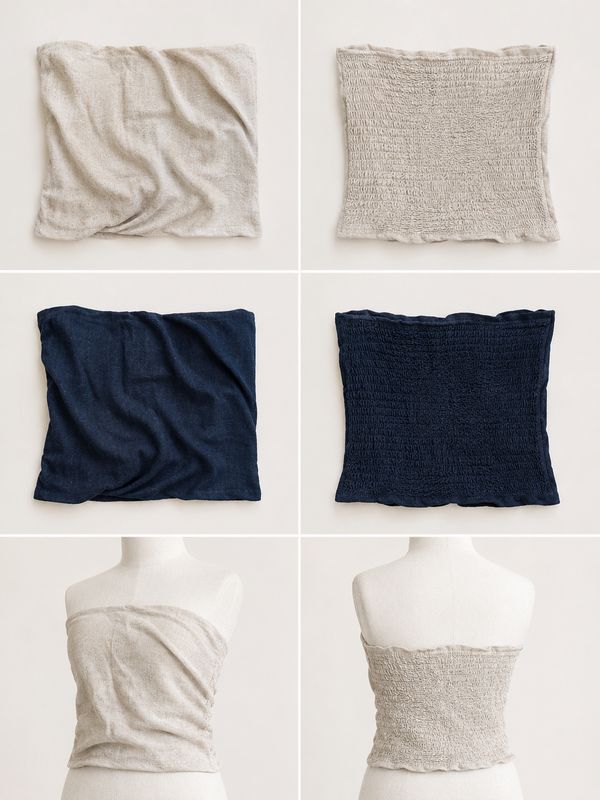 Linen Smocked Back Pleated Tube Top