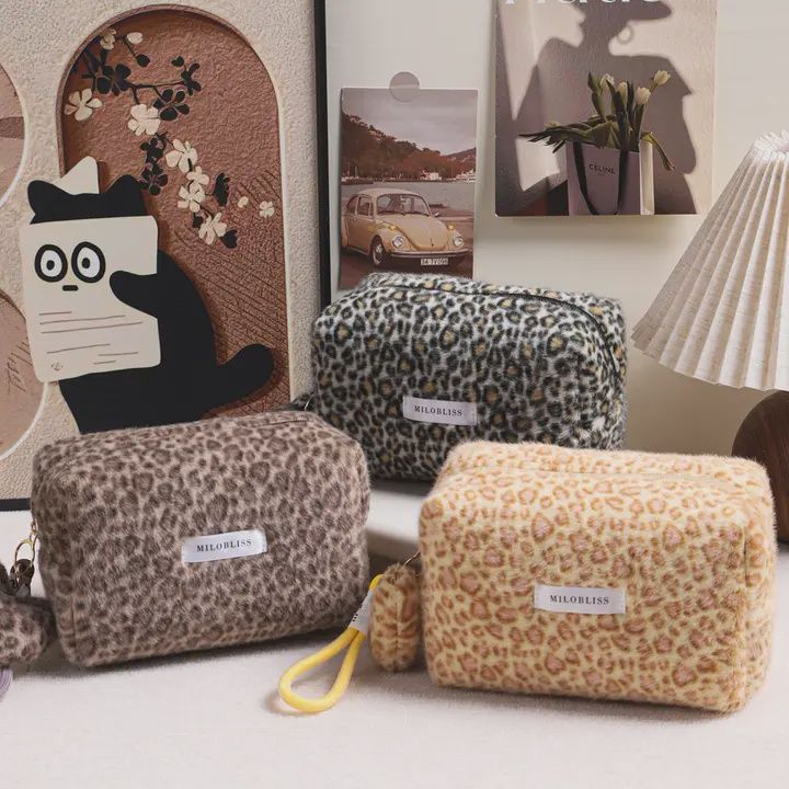 Fuzzy Animal Print Makeup Bag