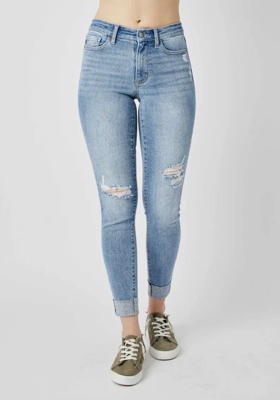 Judy Blue MidRise Destroy and Cuff Skinny Plus
