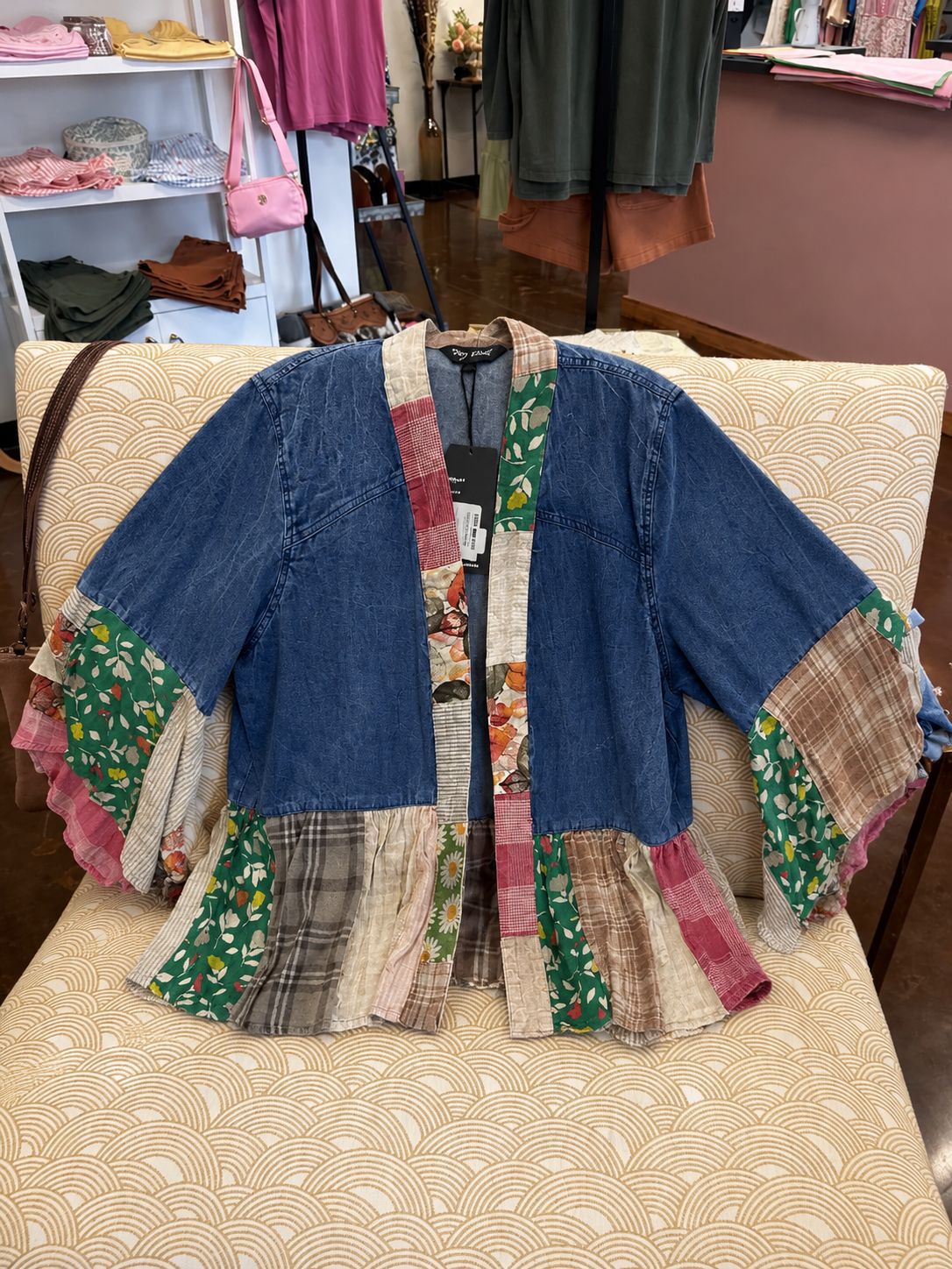Young Threads Denim Boho Patchwork Top