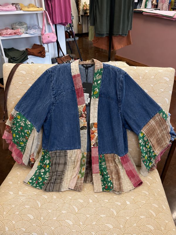 Young Threads Denim Boho Patchwork Top