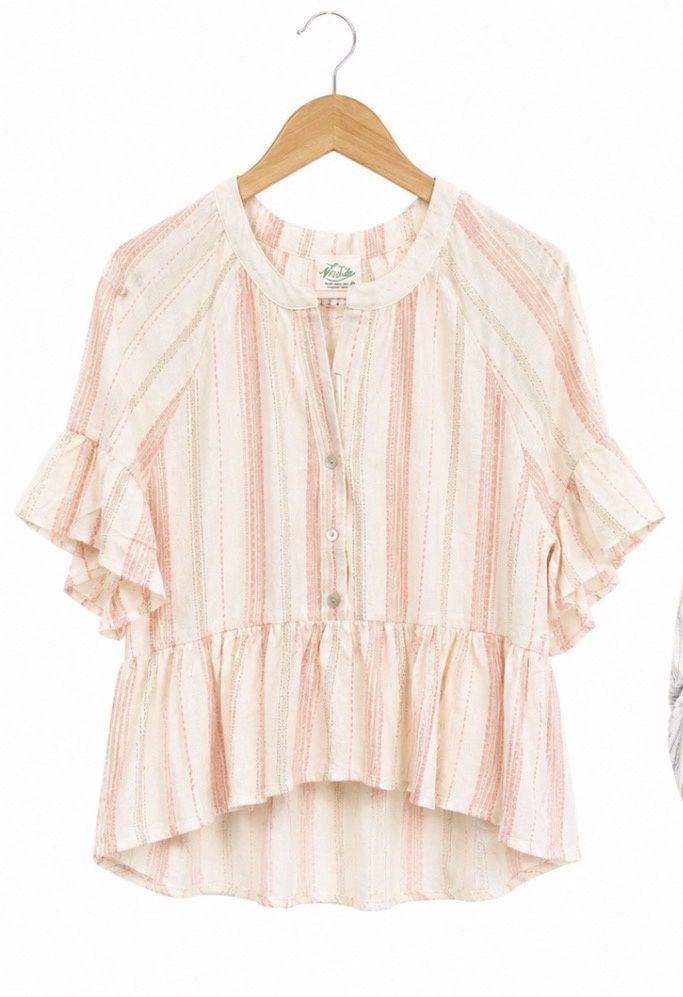 Striped Half Bell Sleeve Blouse Top