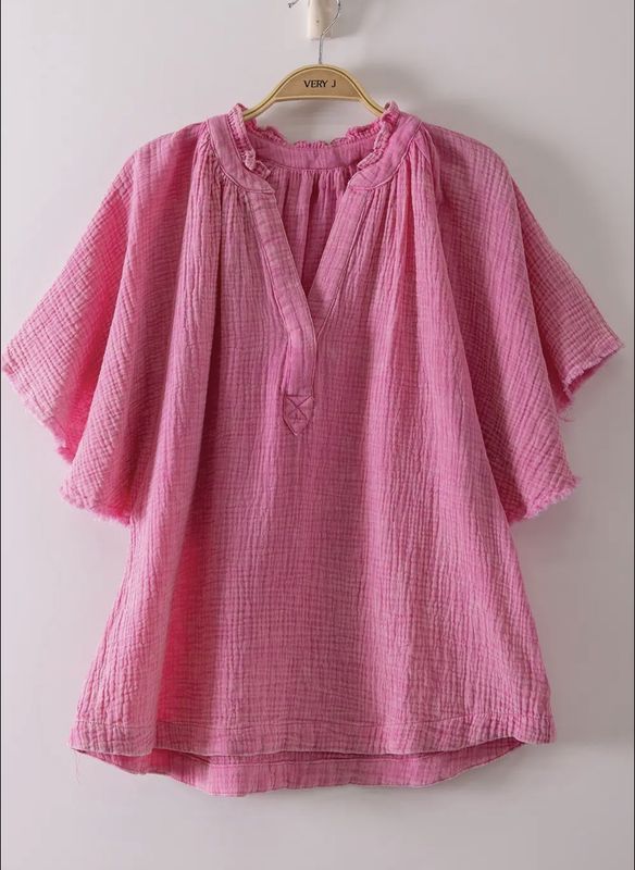 Mineral Washed Gauze Blouse Top