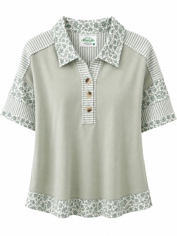 Oversized Half Button Down Collared Knit Top