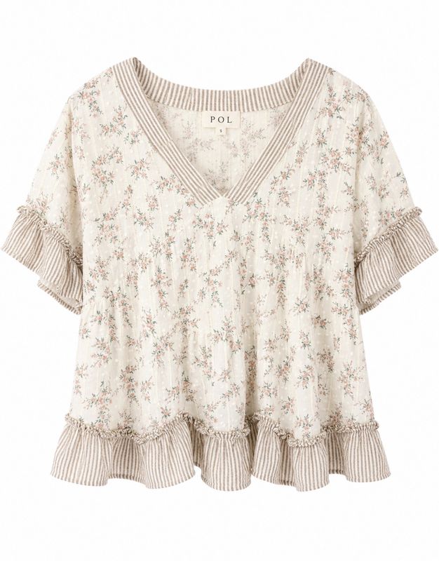 Floral Printed Ruffle Hem Blouse Top