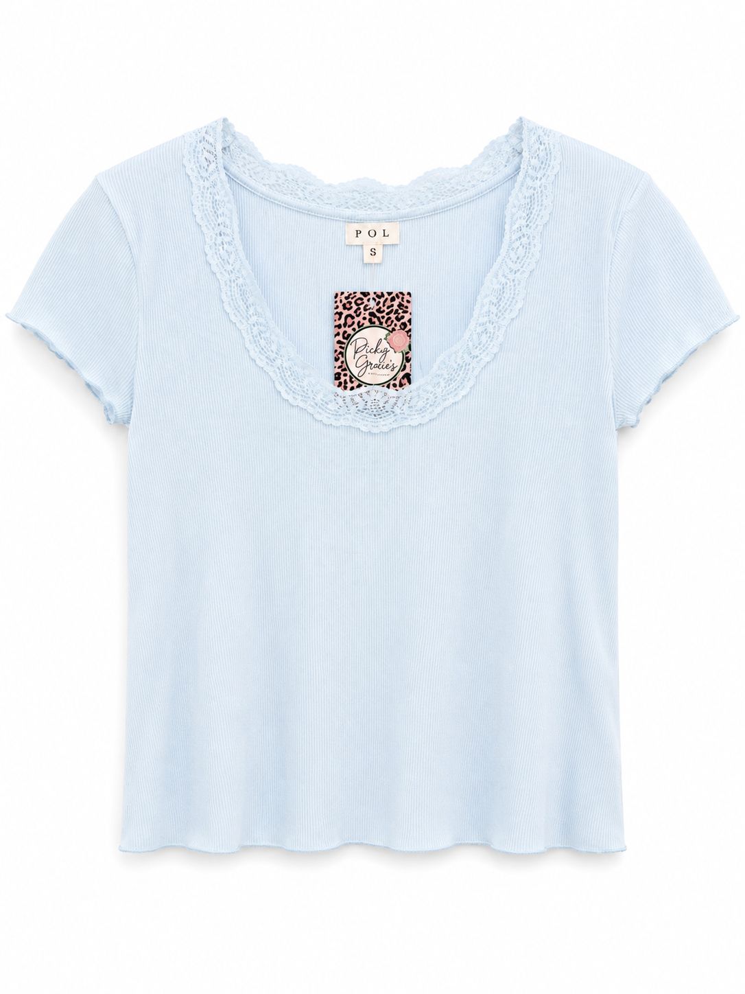 POL Round Neck Short Sleeve Top- Baby Blue