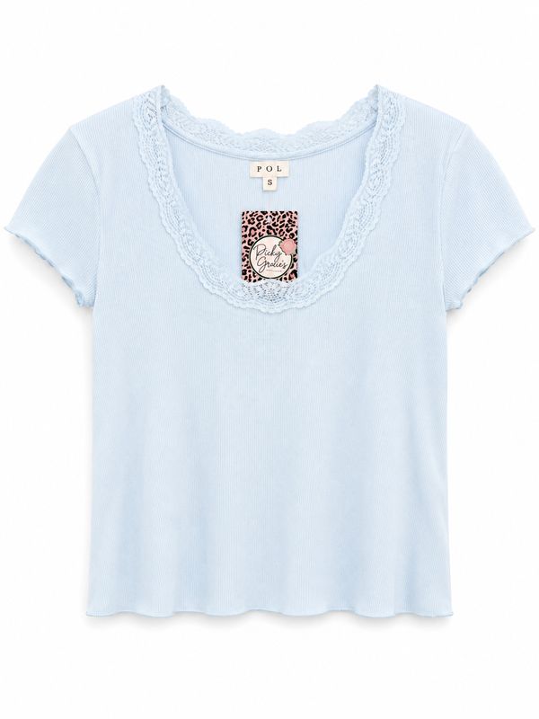 POL Round Neck Short Sleeve Top- Baby Blue