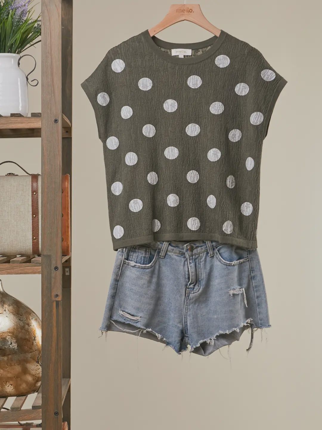 Textured Polka Dot Cap Sleeve Top