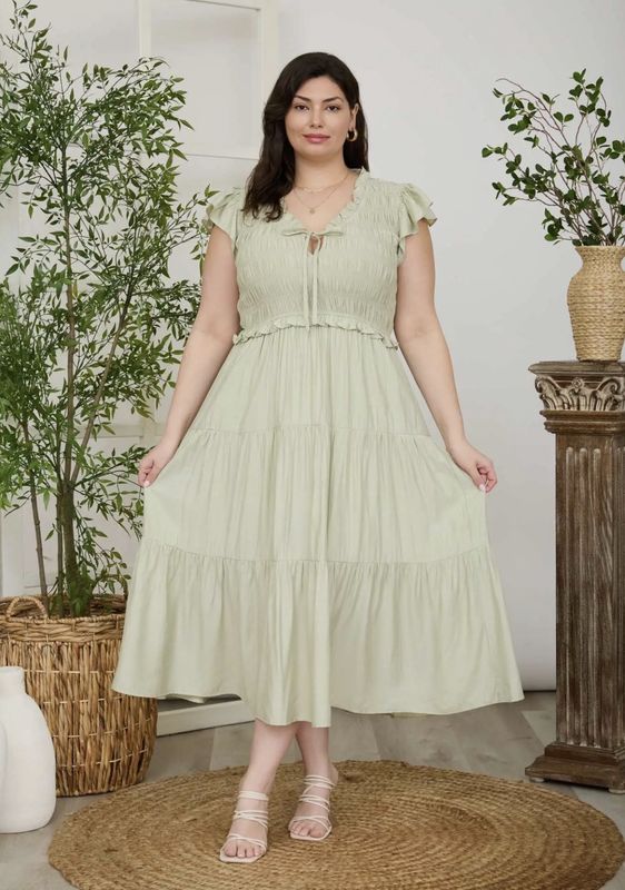 Plus Smocked front tie Midi Dress