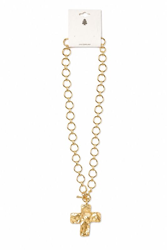 Gold Hammered Cross Necklace