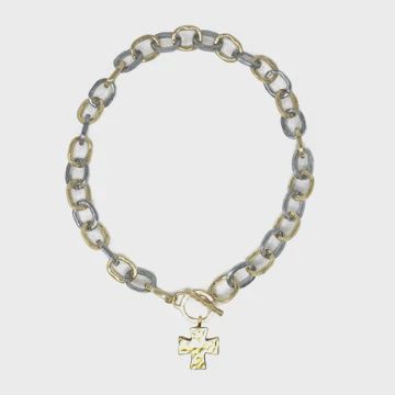 Worn Silver and Gold Open chain Toggle Cross Necklace