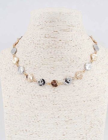 Gold and Silver Hammered Circle Necklace