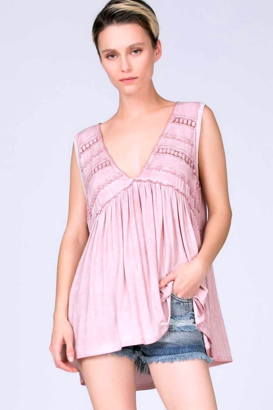 POL V Neck Sleeveless Top - Pink