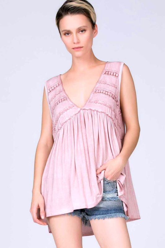 POL V Neck Sleeveless Top - Pink