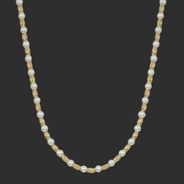 Gold Textured Oval with Pearl Beaded Necklace 16-18"