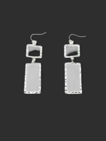 Thin Silver Double Open Rectangle 2" Drop Earring