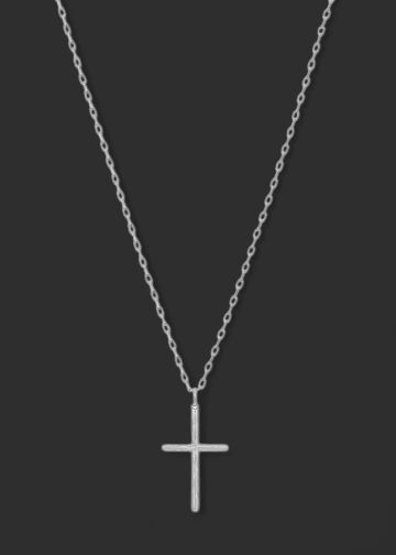 Water Resistant Thin Silver Cross Necklace 16-18"
