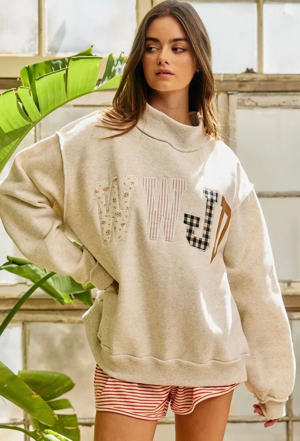 Ash Grey Mock Neck WWJD Sweatshirt