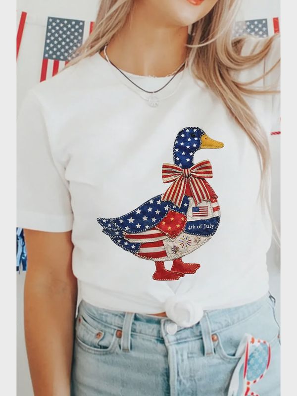 Patriotic Patchwork Print Duck Graphic Tee
