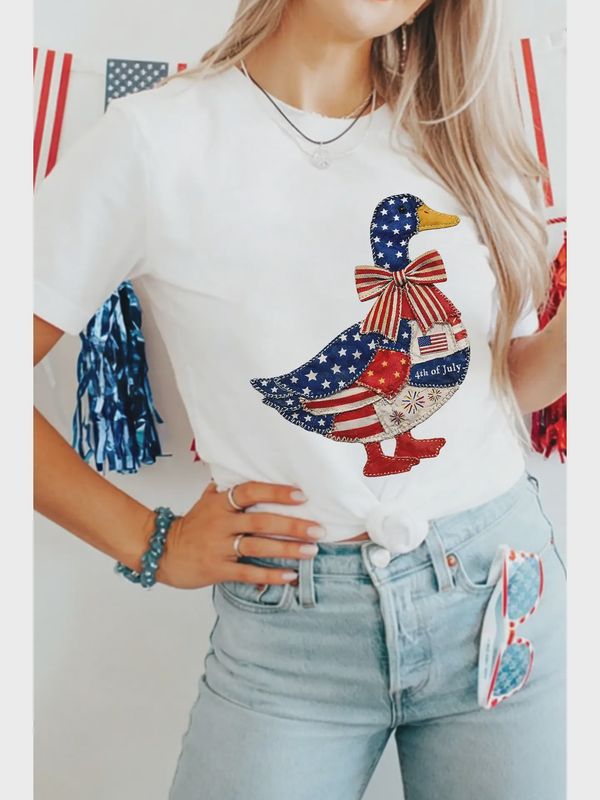 Patriotic Patchwork Print Duck Graphic Tee