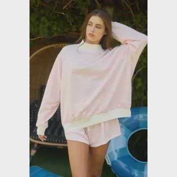 Striped Oversized Mock Neck Sweatshirt
