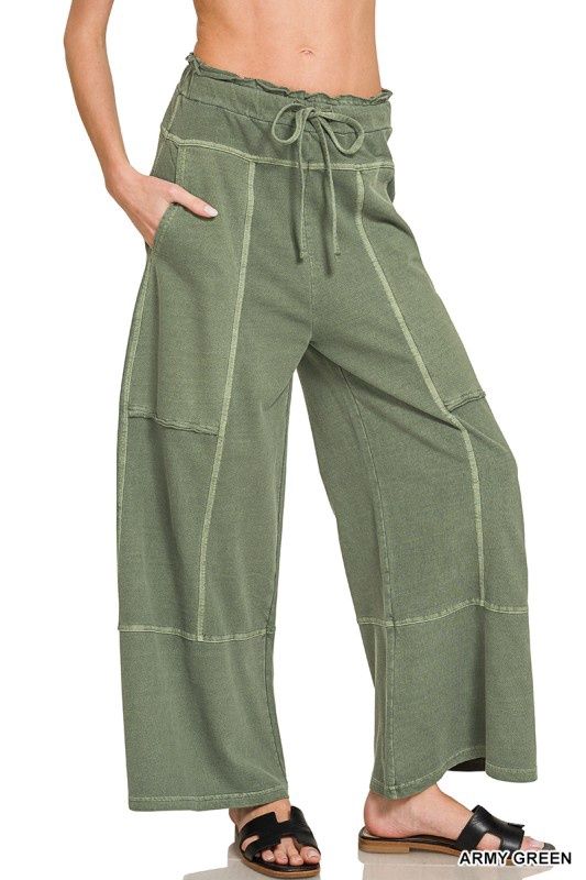 French Terry Washed Exposed-seam Wide Leg Pants