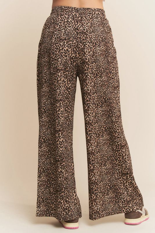 Waist String Leopard Printed Straight Long Pants