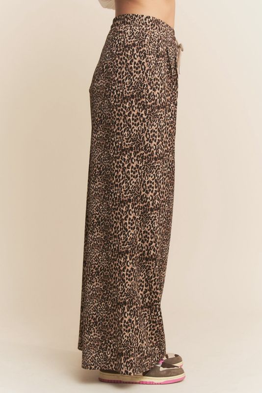 Waist String Leopard Printed Straight Long Pants