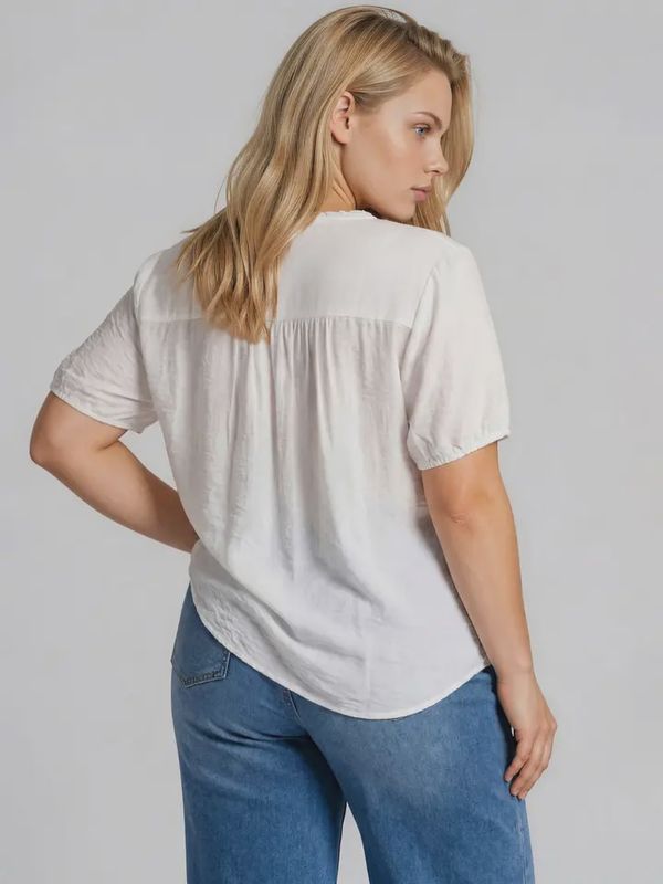 Plus Embroidered Lace Trim Top