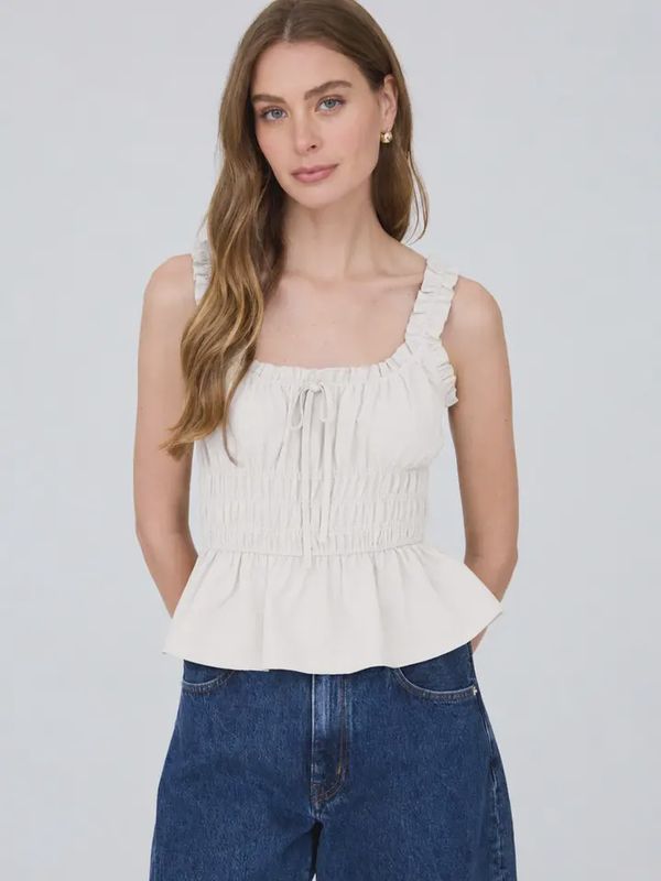 Ruffled Front Tie Shirred waist tank