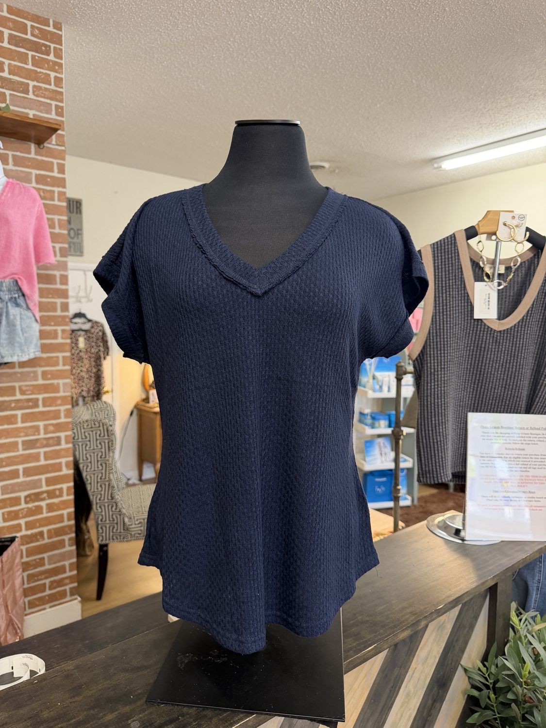 V Neck Short Sleeve Knit Top