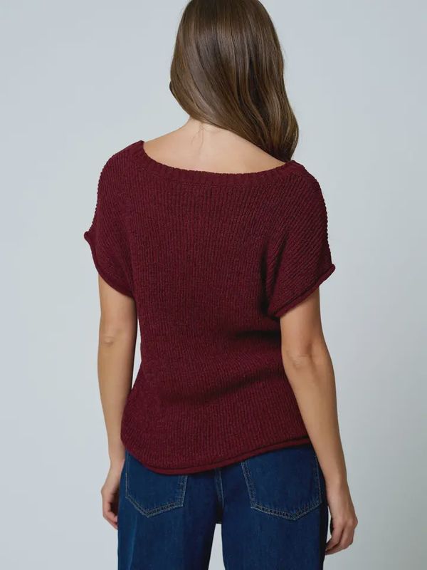 Crew Neck Raw Sleeve Relaxed Sweater Knit Top