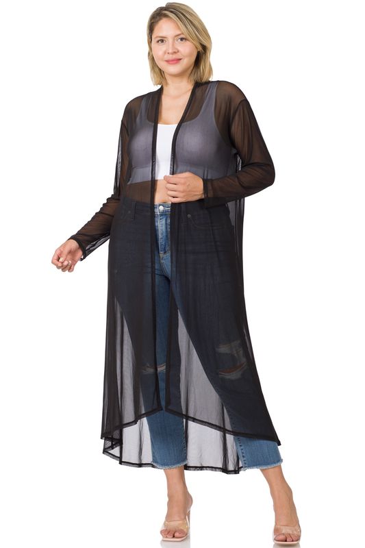 Plus Mesh Open Front Cardigan