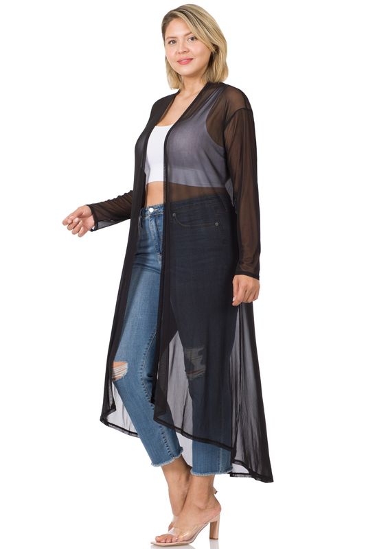 Plus Mesh Open Front Cardigan