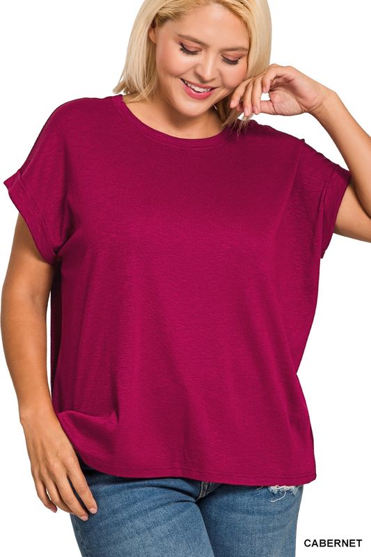 Plus Cotton Rolled Sleeve Top
