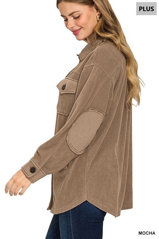 Plus oversized basic fleece shacket