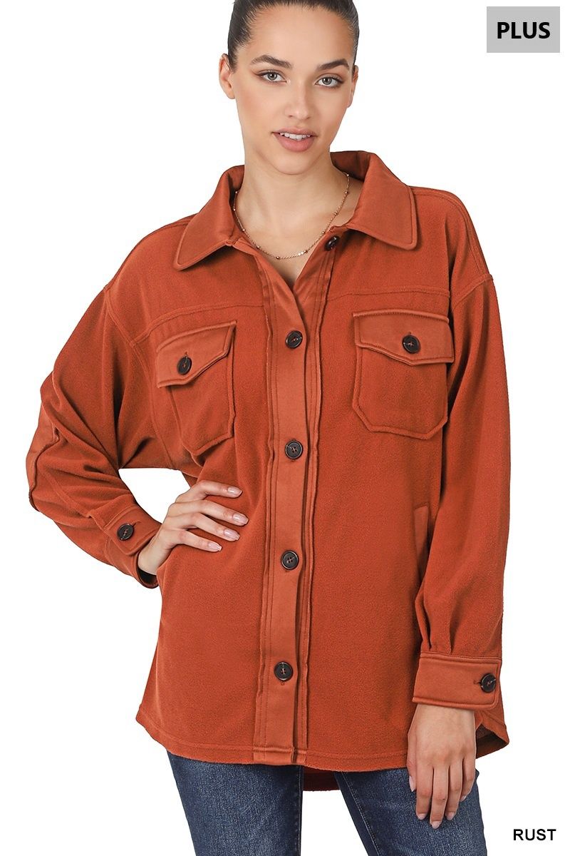 Plus oversized basic fleece shacket