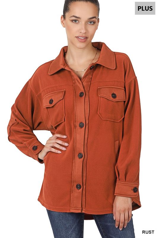 Plus oversized basic fleece shacket