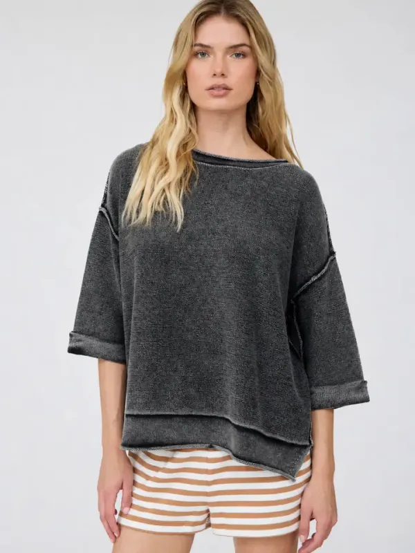Washed Inverted Seam Short Sleeve Sweatshirt