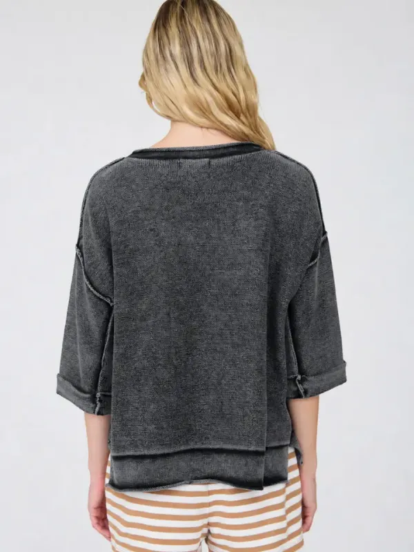 Washed Inverted Seam Short Sleeve Sweatshirt