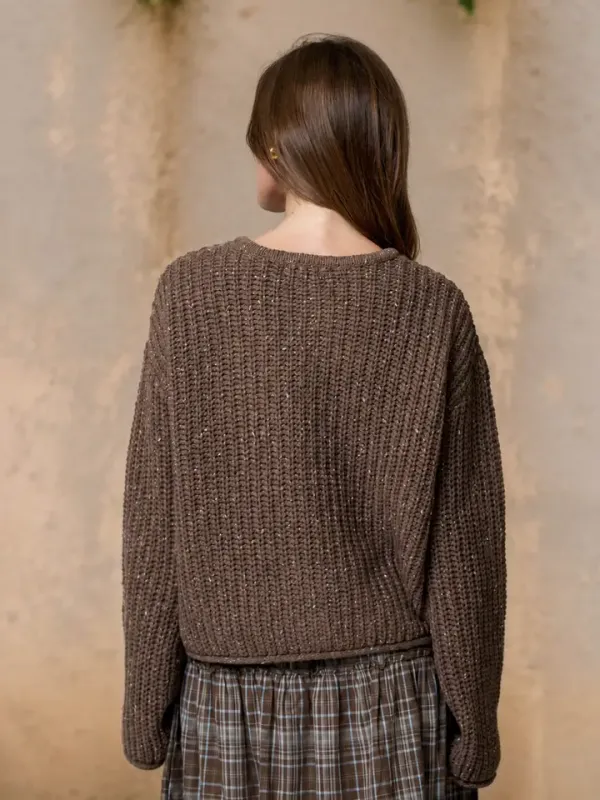 Marbled Button Down Raw Edge Chunky Knit Cardigan