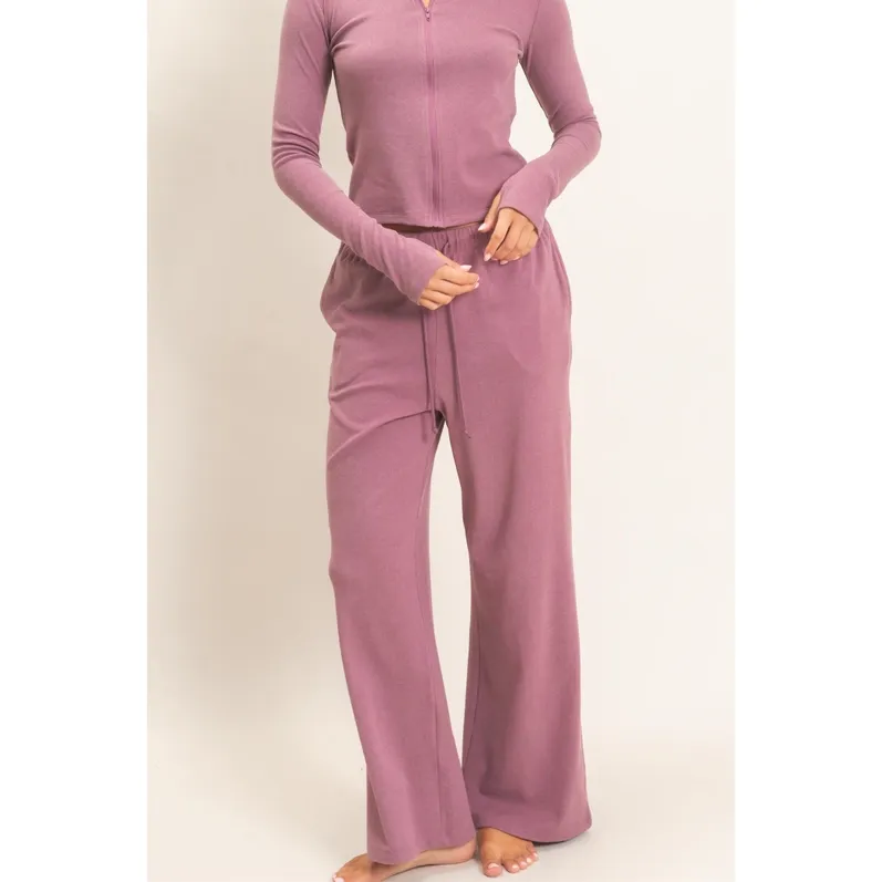 Plum Wide Leg Pants with Drawcord