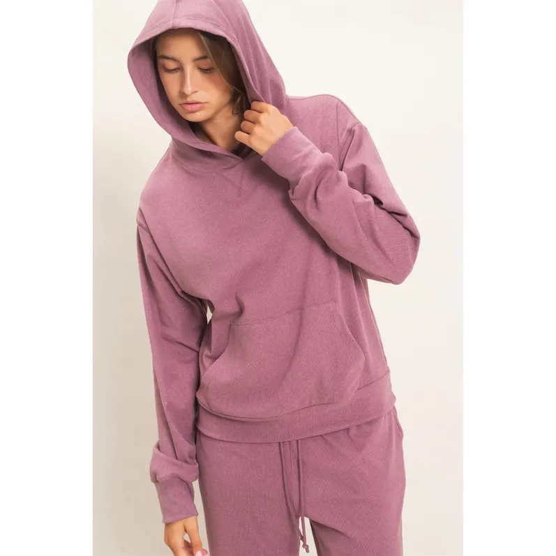Plum Long Sleeve Hoodie with Kangaroo Pocket