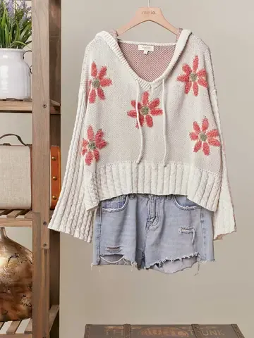 Hooded Retro Floral Sweater