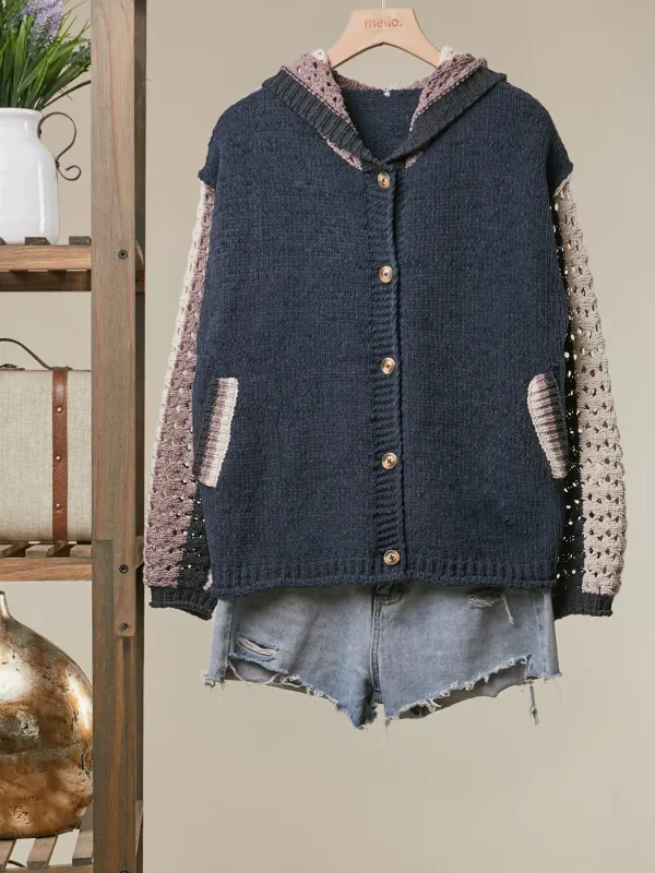 Button-Up Cardigan with Contrast Sleeves Sweater